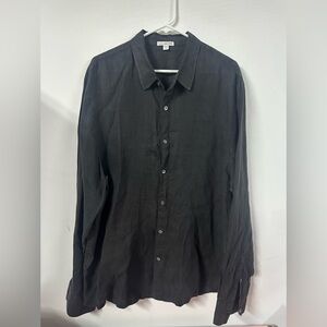 James Perse Men 4 US XL Linen Button Down Shirt Long Sleeve Black Breathable